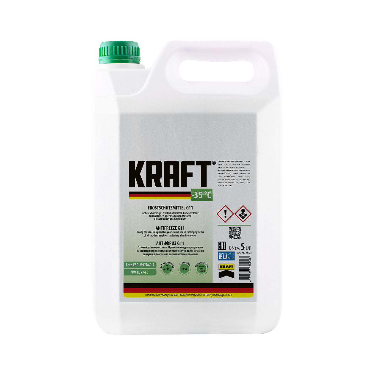 Антифриз готовий -35 °C KRAFT G11 зелений 5 л